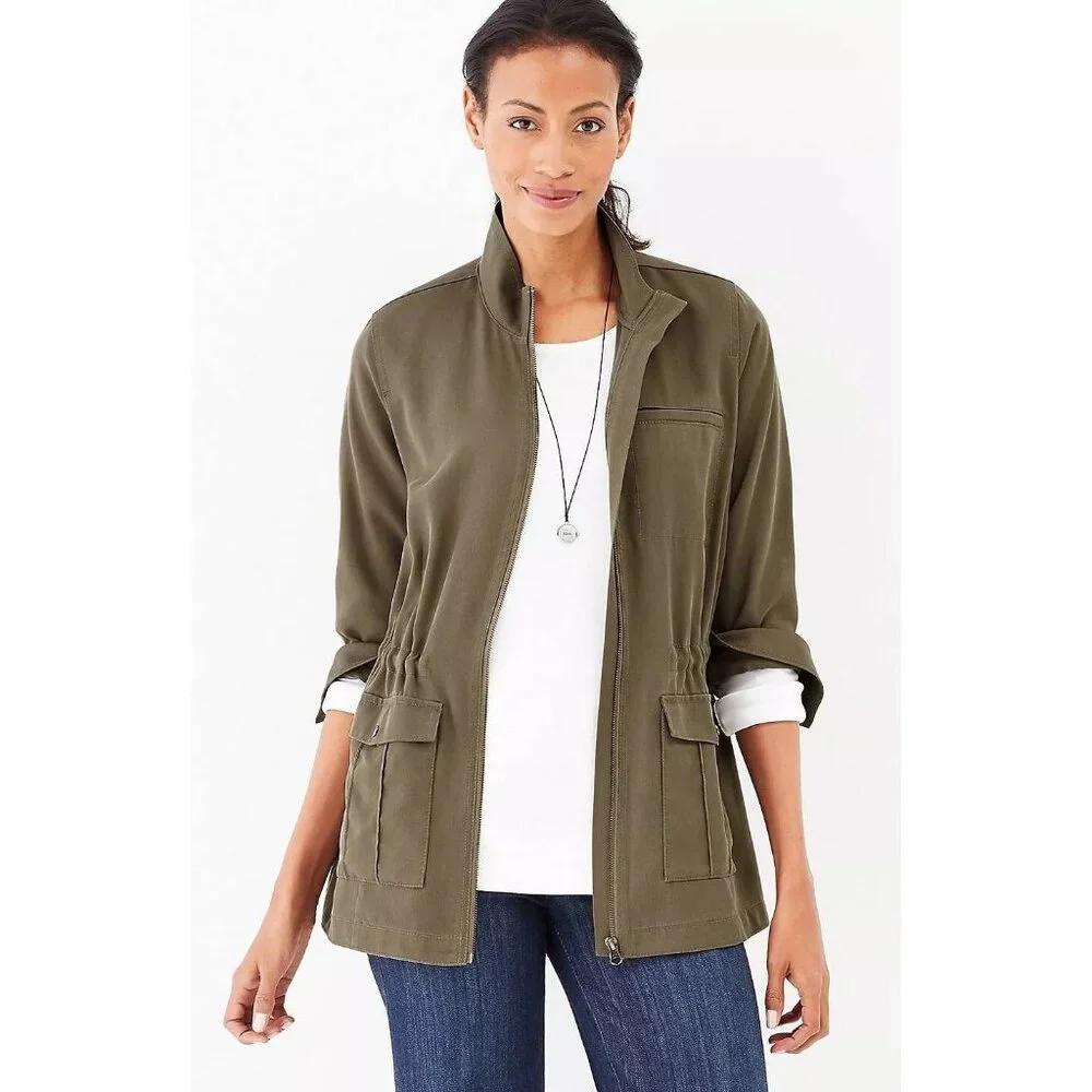 J. Jill Women's XS Lightweight Zip Jacket 100% Tencel Lyocell Olive Green Soft - Picture 1 of 12
